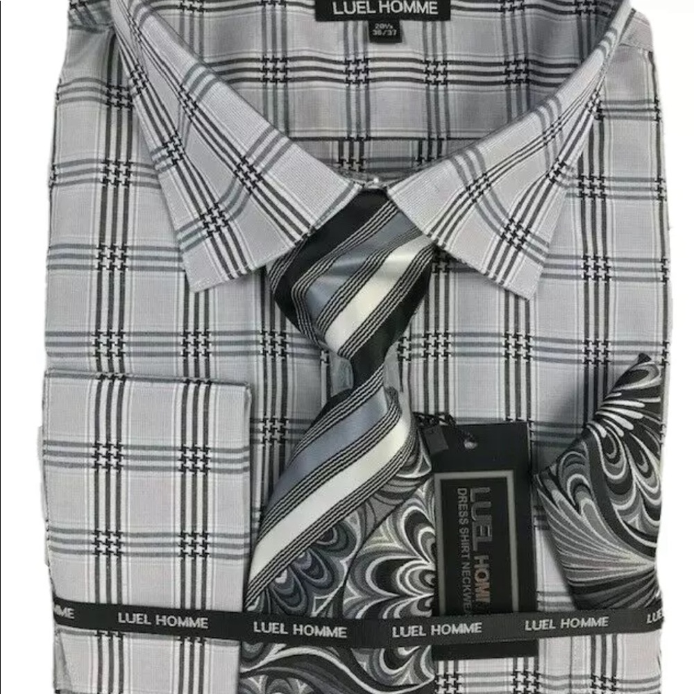 LUEL Homme Men's Gray Black Silver Dress Shirt Combo Pack Size 20.5 36/37